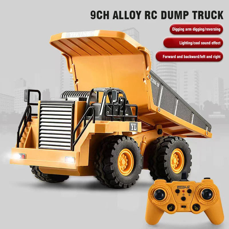 RC Excavator Bulldozer Dumper Car 2.4G 9CH Remote Control Engineering Vehicle Crawler Truck Toys for Boys Kids Christmas Gifts