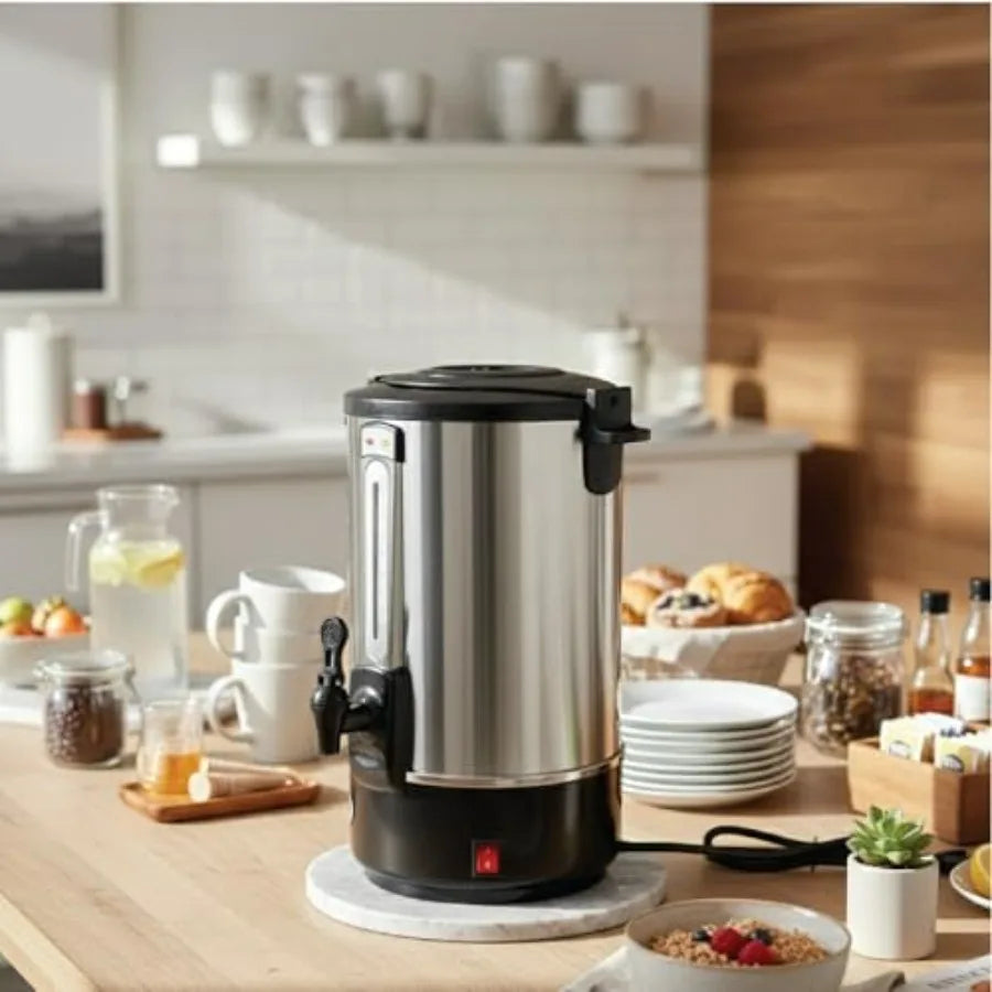 100 Cups Electric Coffee Urn Stainless Steel Large Ccity Electric Kettle Percolator Coffee Pot Leak-Proof Tap Ideal Hot Beverag