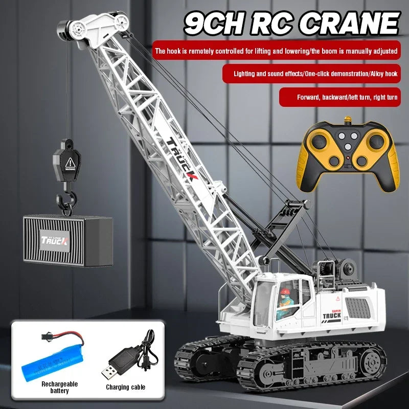 RC Crane Tractor 2.4G 15/13/11/9CH Children Electric Alloy Arm Remote Control Truck Engineering Vehicle Electric Spray Hook Toy