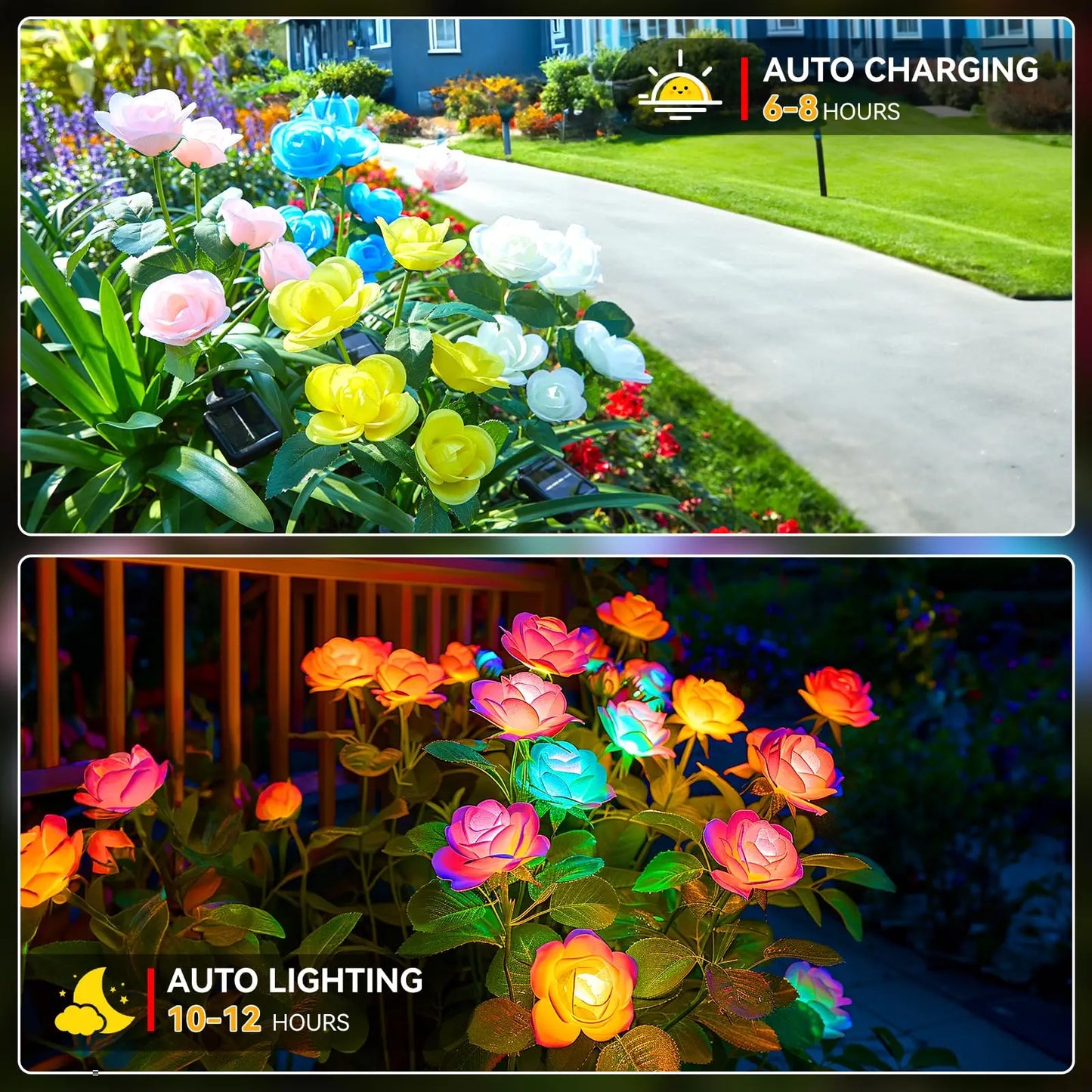 Solar Garden Lights Outdoor,Waterproof 7 Color Changing Solar Powered Flowers Lights for Outside Patio Yard Pathway