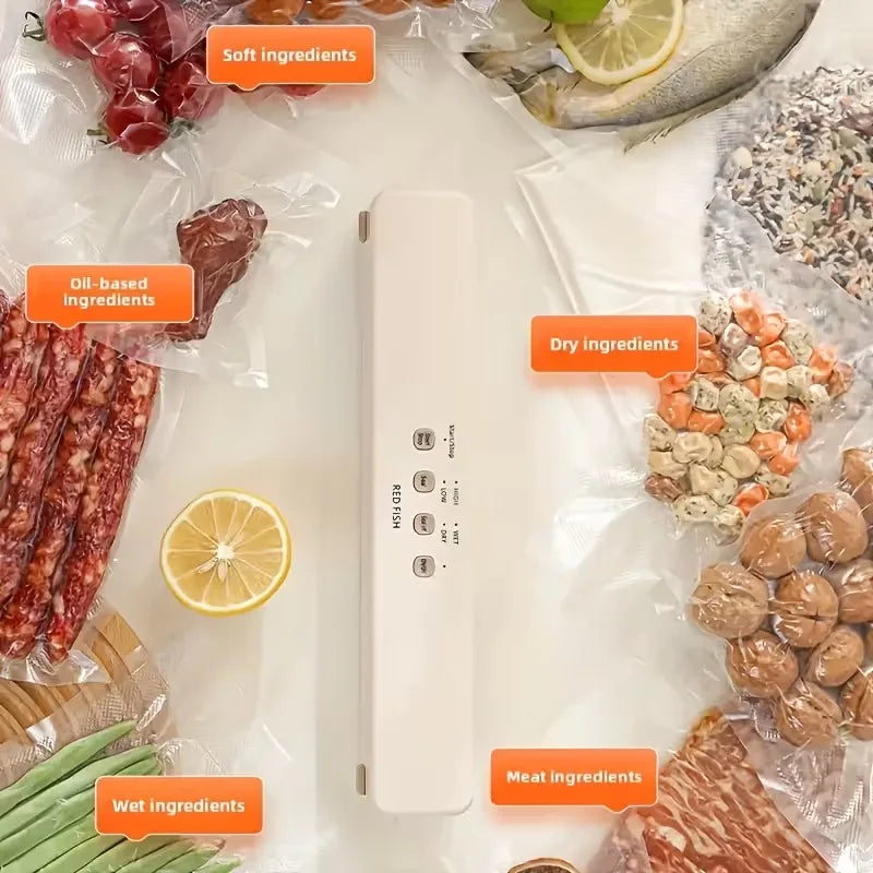Smart Kitchen Vacuum Sealer with Bag Storage Cutter External VAC for Jars Containers Includes 5M Bag Rolls for Food Preservation