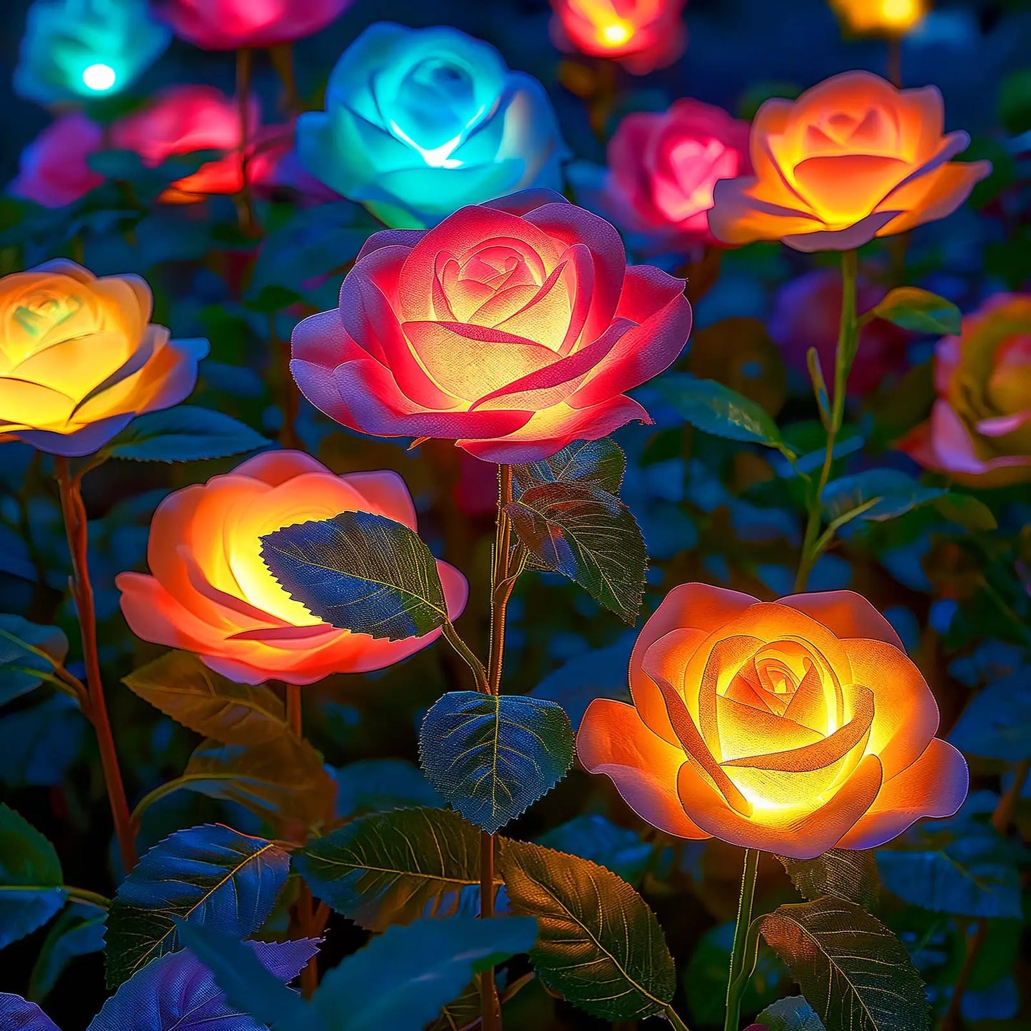 Solar Garden Lights Outdoor,Waterproof 7 Color Changing Solar Powered Flowers Lights for Outside Patio Yard Pathway