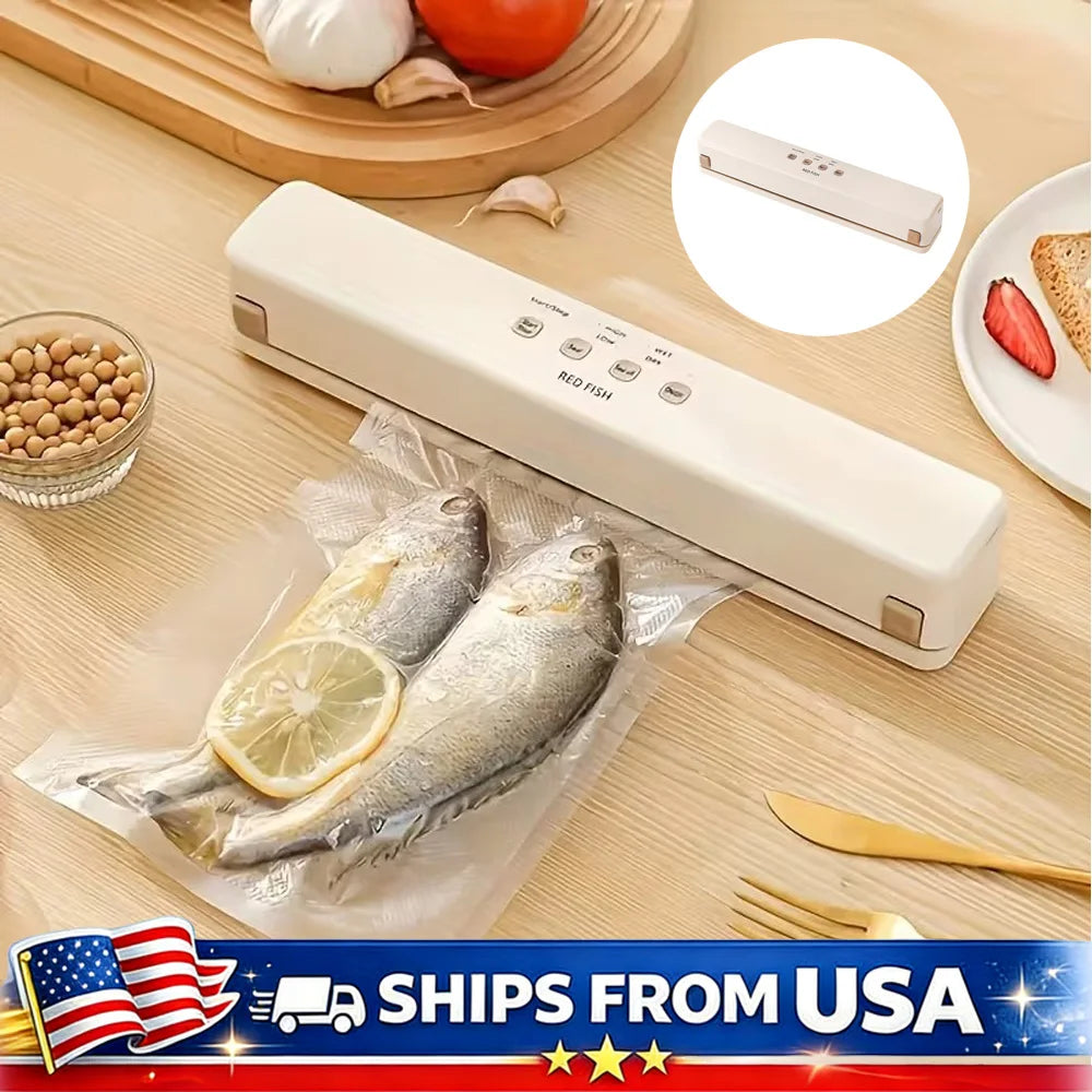 Smart Kitchen Vacuum Sealer with Bag Storage Cutter External VAC for Jars Containers Includes 5M Bag Rolls for Food Preservation
