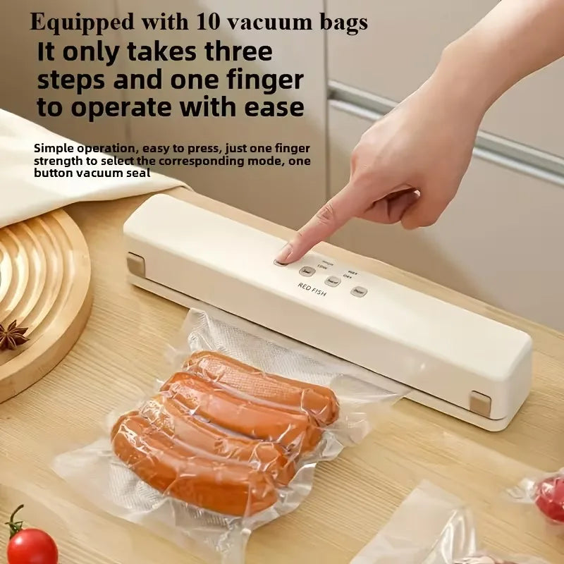 Smart Kitchen Vacuum Sealer with Bag Storage Cutter External VAC for Jars Containers Includes 5M Bag Rolls for Food Preservation