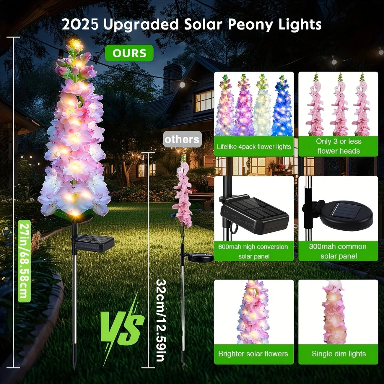 Solar Garden Lights, upgraded waterproof solar flower light, used for party garden decoration, Yard patio lawn decoration