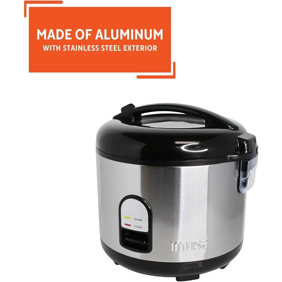 10 Cup Deluxe Stainless Steel Electric Rice Cooker with Steam Tray for Home Kitchen Cooking and Meal Preparation Multi-function