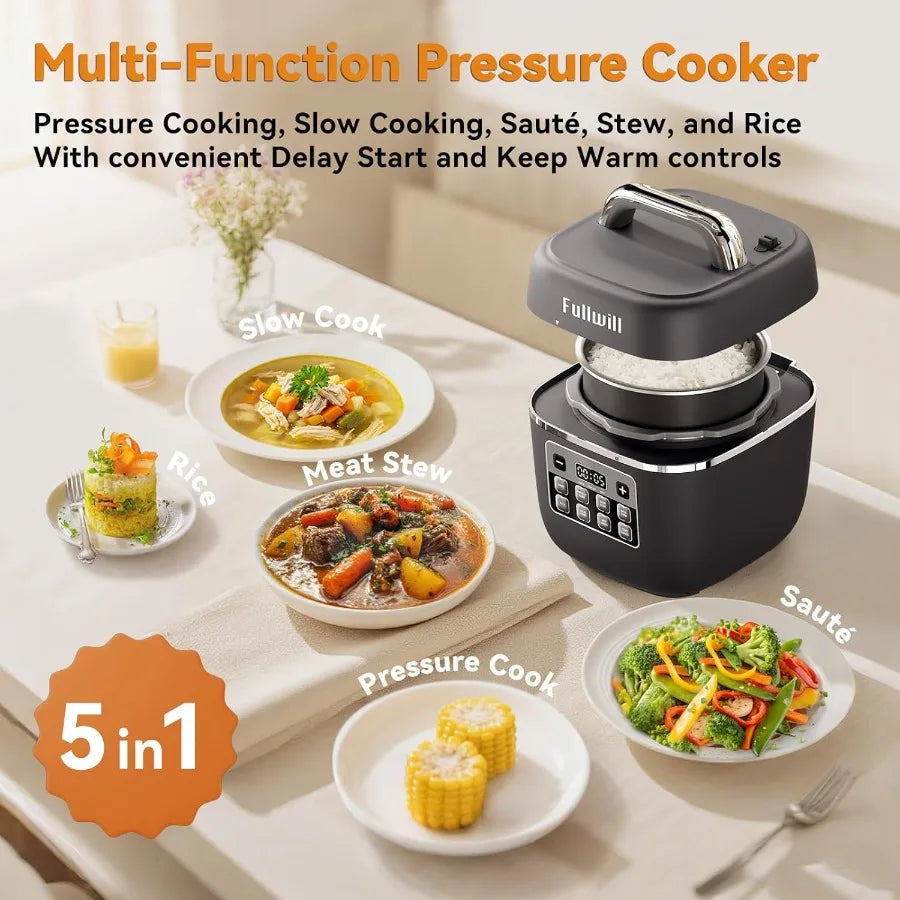 Electric Pressure Cooker Lite with Slow Cooker Rice Saute and Warmer Functions Nonstick 3-Quart Pot for Efficient Meal Preparat