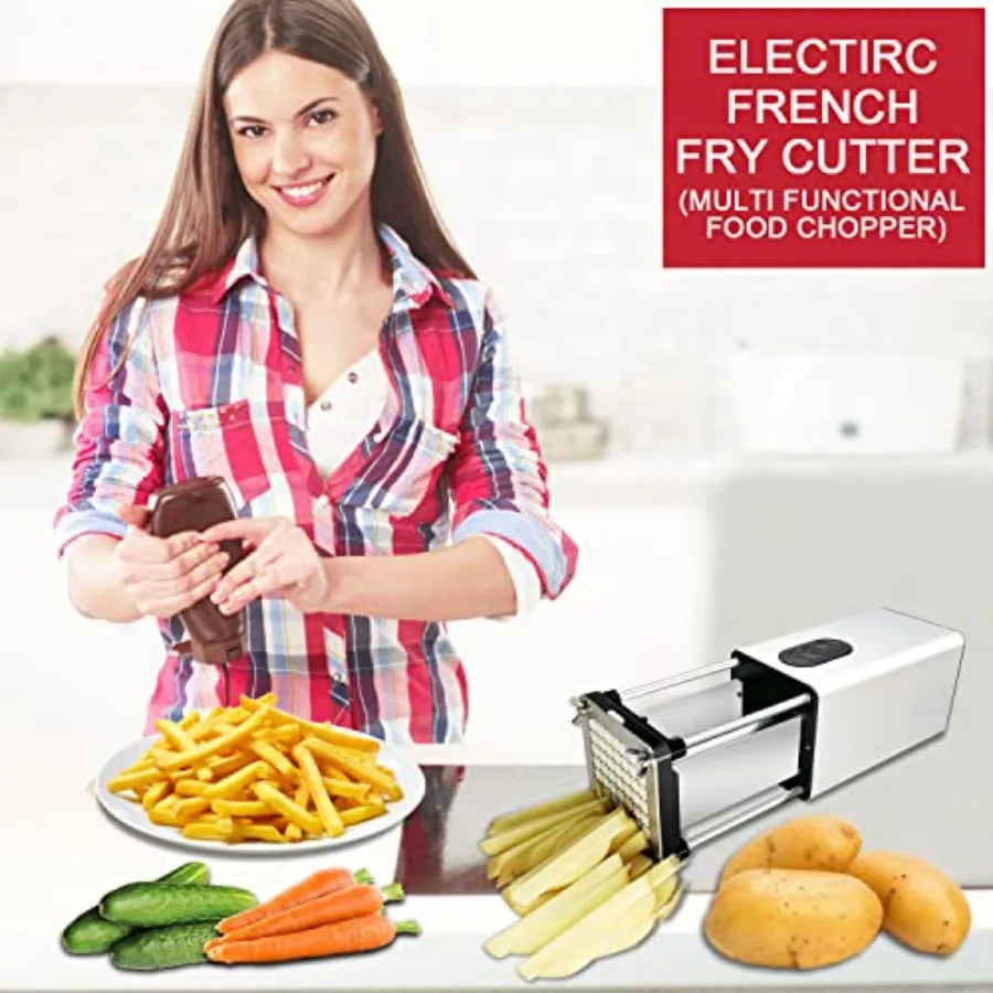 Electric French Fry Cutter Stainless Steel 1/2 3/8 Inch Blade for Potatoes Carrots Cucumbers Restaurant Home Kitchen Use Multic