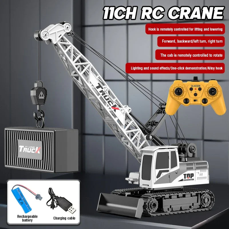 RC Crane Tractor 2.4G 15/13/11/9CH Children Electric Alloy Arm Remote Control Truck Engineering Vehicle Electric Spray Hook Toy