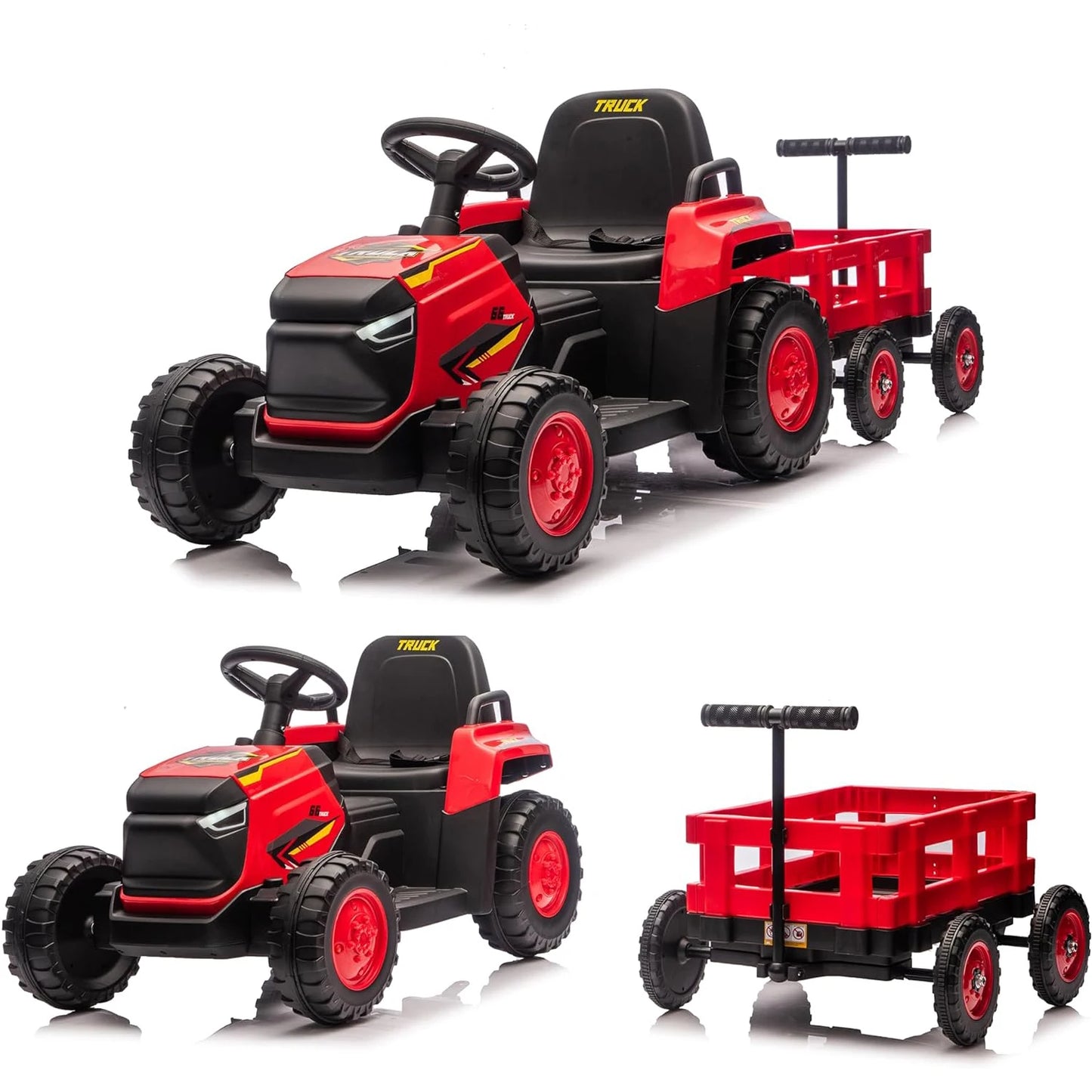 Toddlers Ride on Tractor with Detachable Garden Cart, 12V Electric Kids’ Vehicle with Trailer,Battery-Powered 8-Wheel,Ages 3–8Y