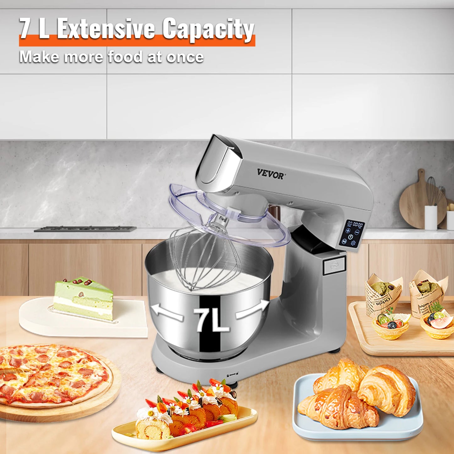 SucceBuy 6inch 1 Stand Mixer 450W Tilt-Head Multifunctional Electric Mixer with 6 Speeds LCD Screen Timing 7.4Qt Stainless Bowl