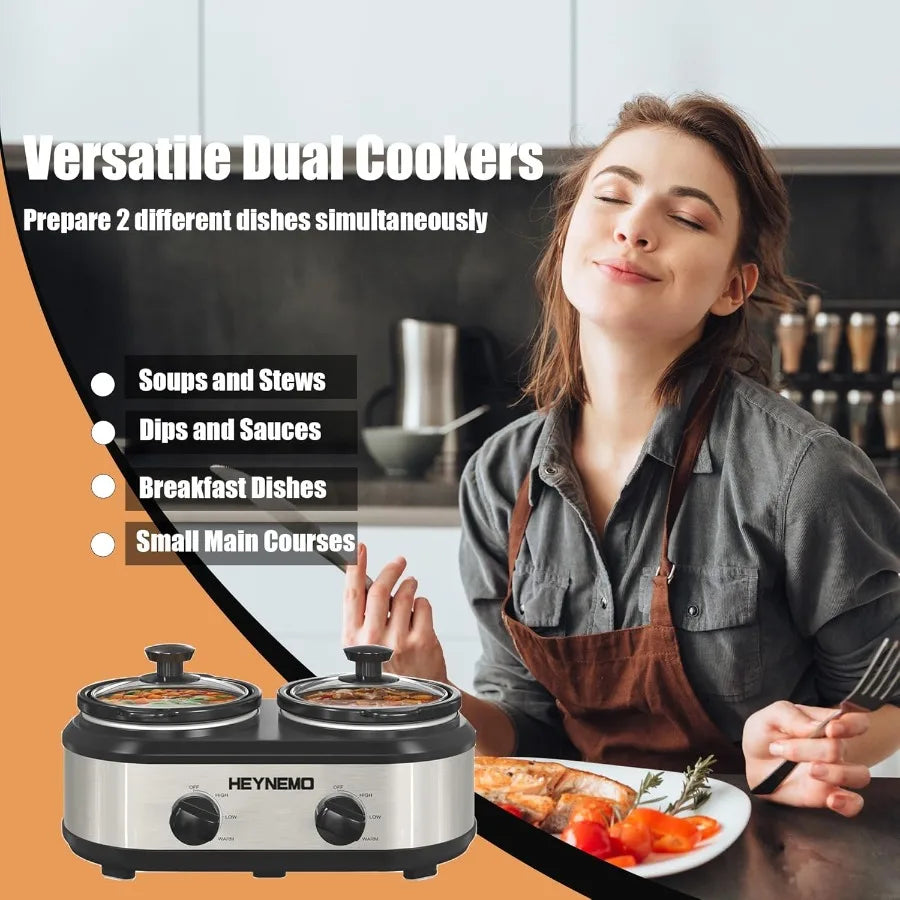 Double Slow Cooker Buffet Servers and Warmers for Large Gatherings and Home Use Dual 2-Pot Design with Adjustable Temperature C