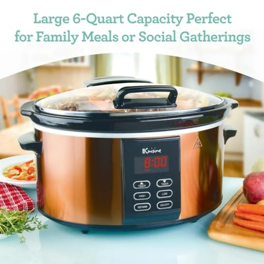 SCX6 Programmable Slow Cooker 6 Quart Digital Slow Cooker with Timer for Large Family Meals in Stainless Steel Black Ideal for