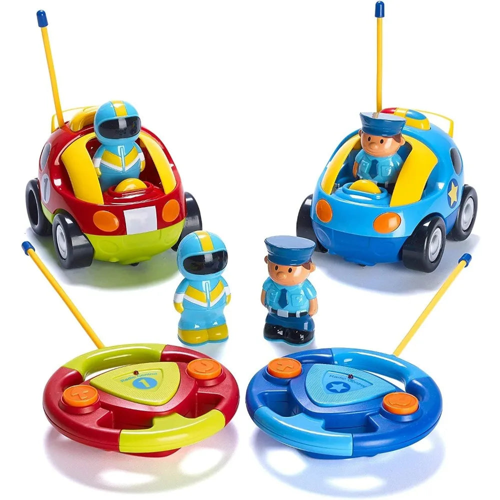 Cartoon Remote Control Cars - Police Car and Race Car for Toddlers - RC Cars for Kids - Easy Remote Control Toy, Christmas Gifts