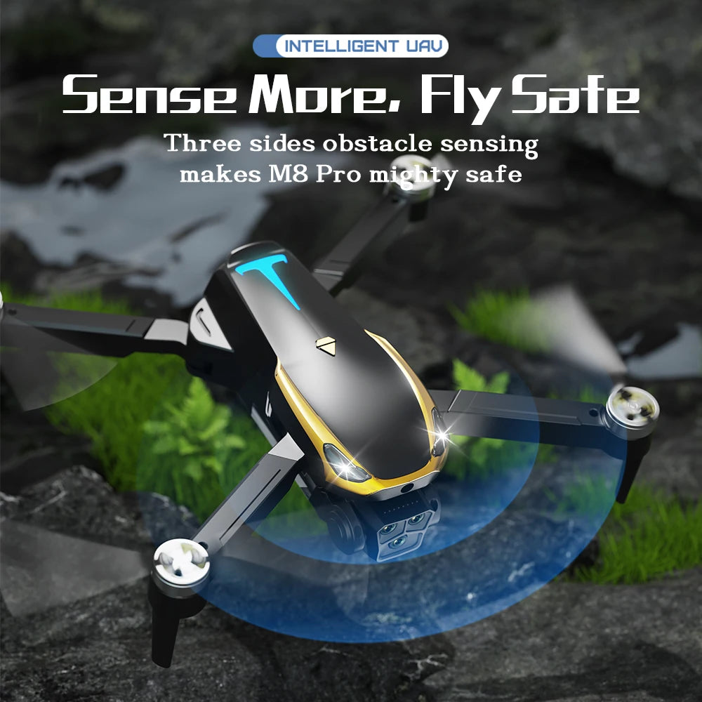 M8 PRO Brushless Motor Drone with 2 Battreys, Intelligent Obstacle Avoidance, Optical Flow,  360-degree rolling, HD Camera