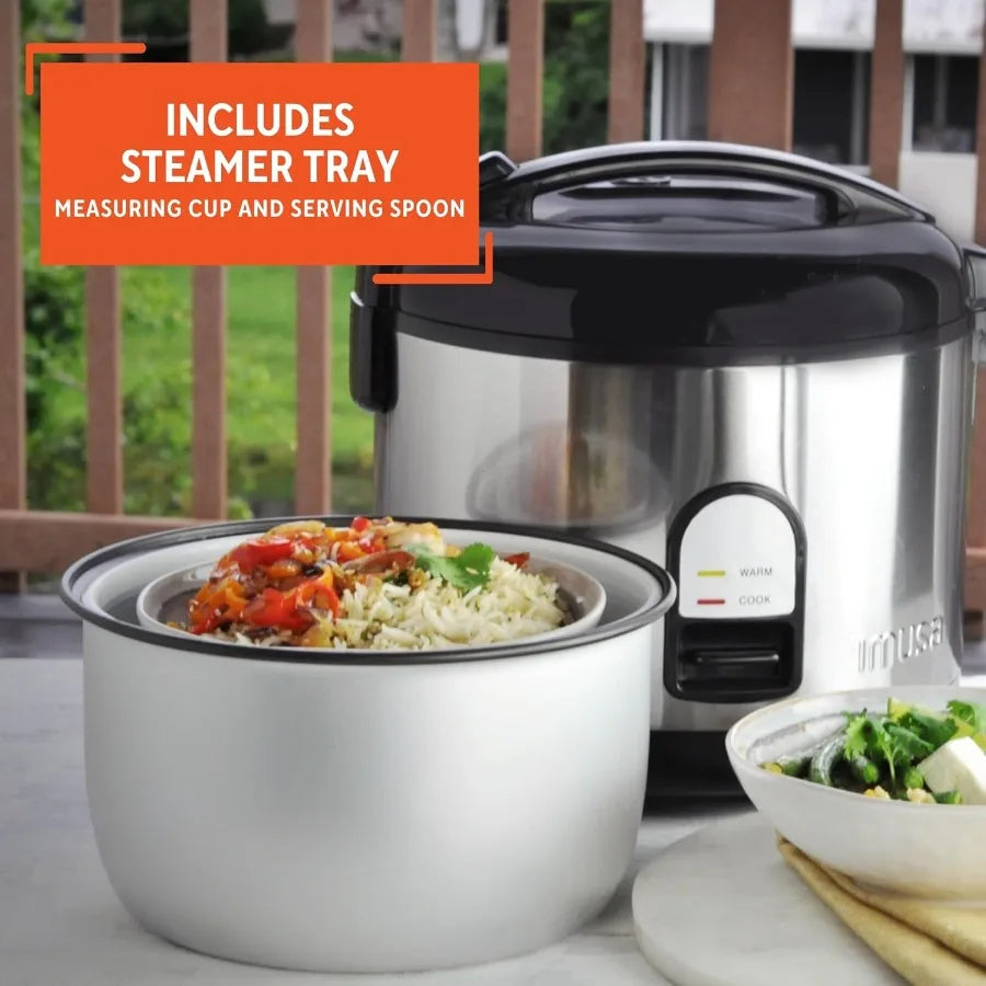 10 Cup Deluxe Stainless Steel Electric Rice Cooker with Steam Tray for Home Kitchen Cooking and Meal Preparation Multi-function