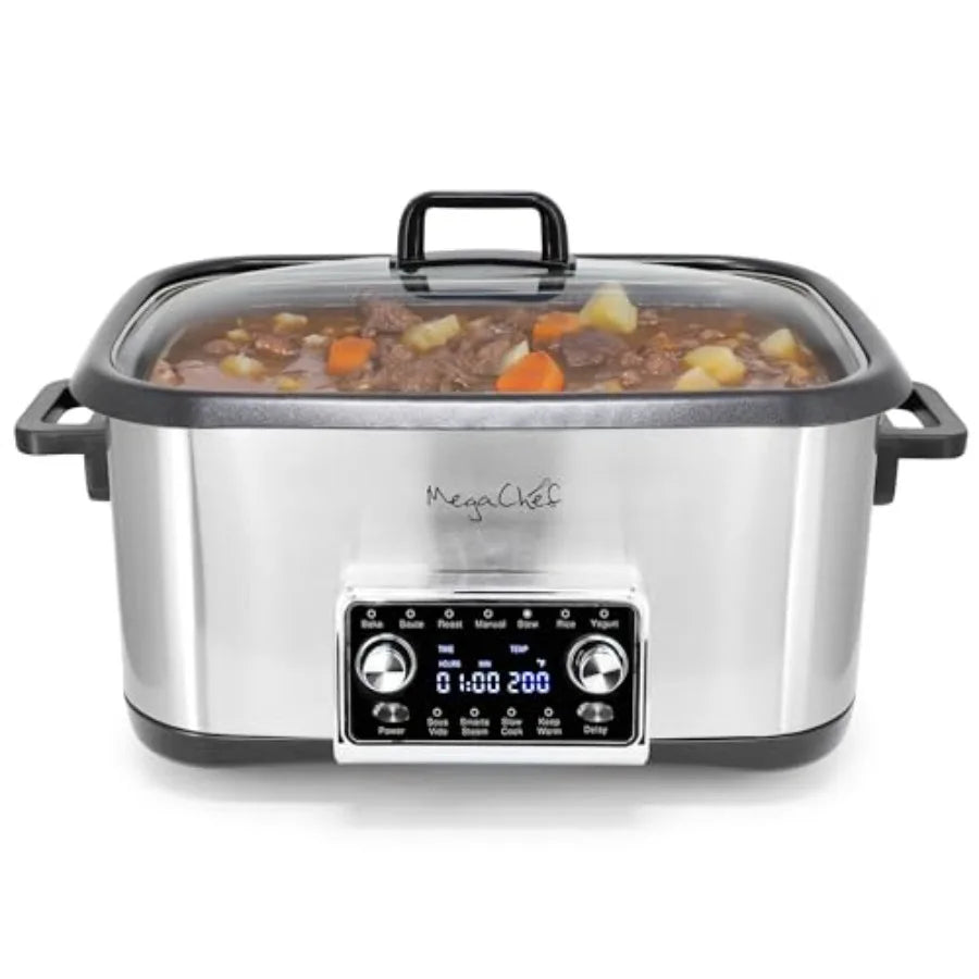 8 Quart 12-in-1 Programmable Multi Cooker with Sous Vide Digital Display Adjustable Temperature Time Removable Pot Tempered Gla