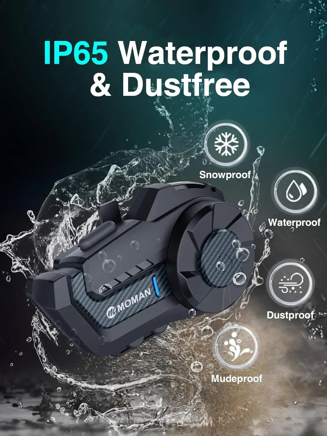 Moman H2Pro Motorbike Helmet Motorcycle Intercom Communication System up to 1000M with DSP&CVC Noise Cancellation FM Music Share