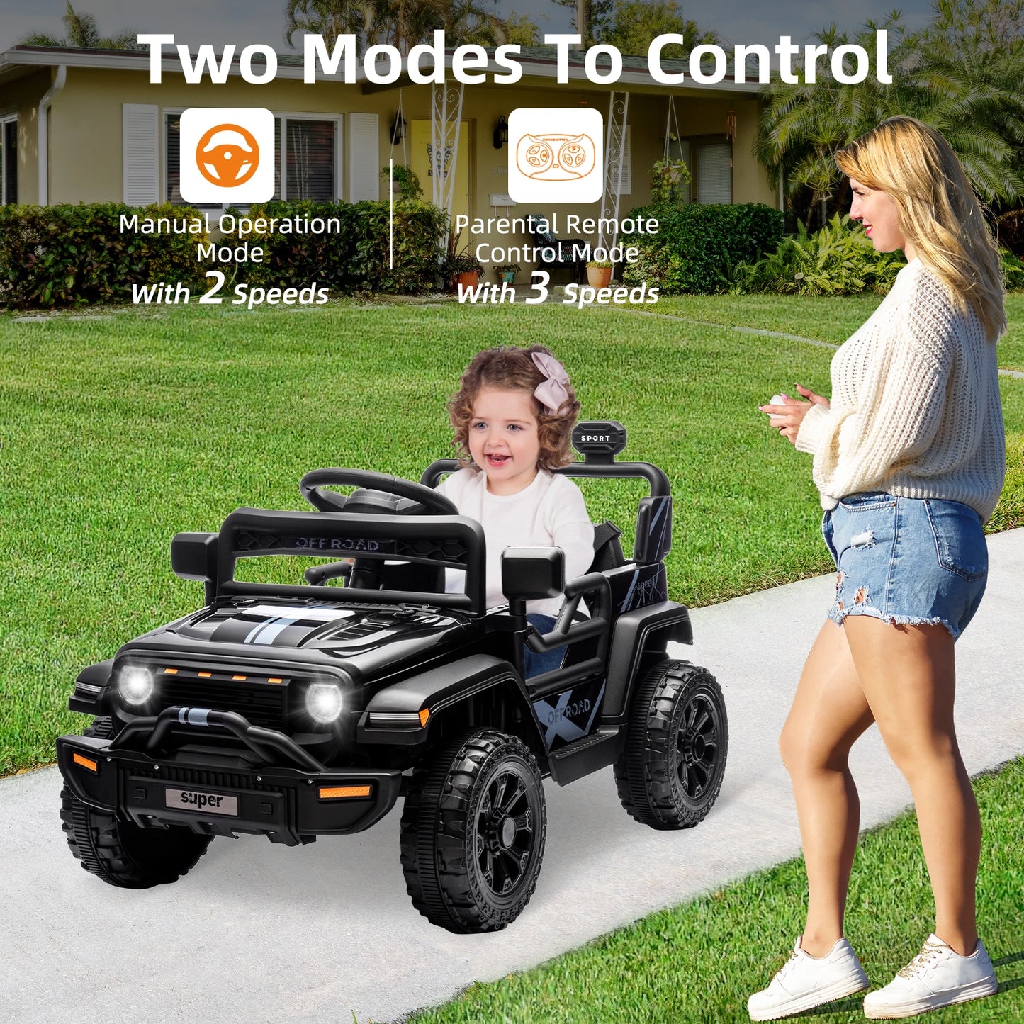12v Ride on Car for Kids with Parent Remote Control Electric Power Wheel Car 2 Speeds,Spring Suspension,Music,LED Lights Age 3+