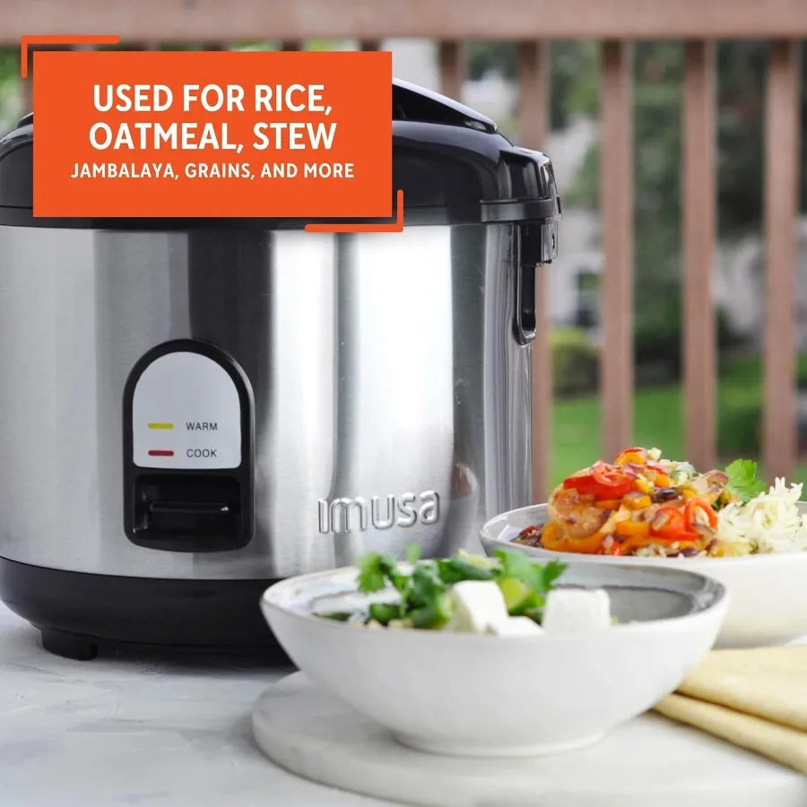 10 Cup Deluxe Stainless Steel Electric Rice Cooker with Steam Tray for Home Kitchen Cooking and Meal Preparation Multi-function