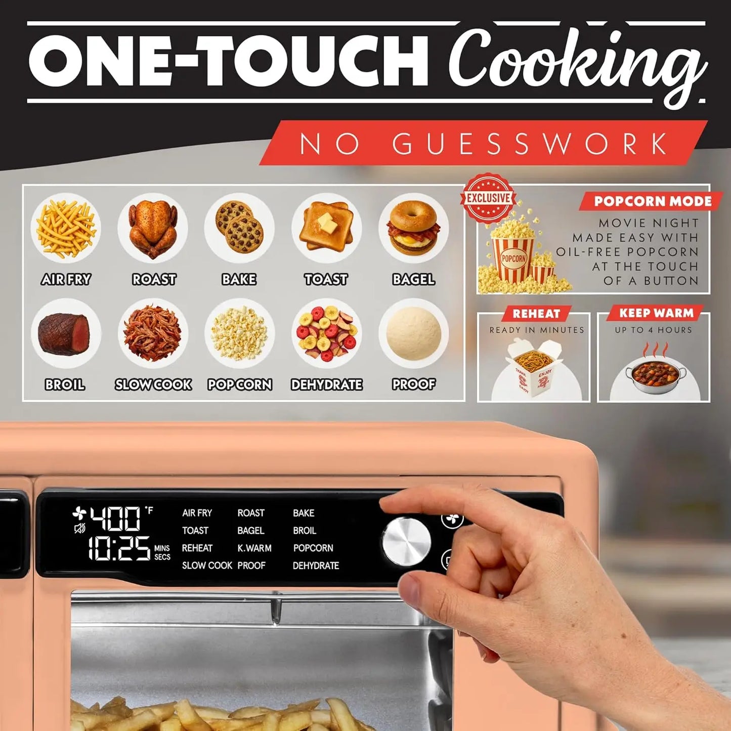 Large Capacity French Door Air Fryer Oven with 12 Presets, Digital Display, Fits 13-inch Pizza, Dishwasher-Safe