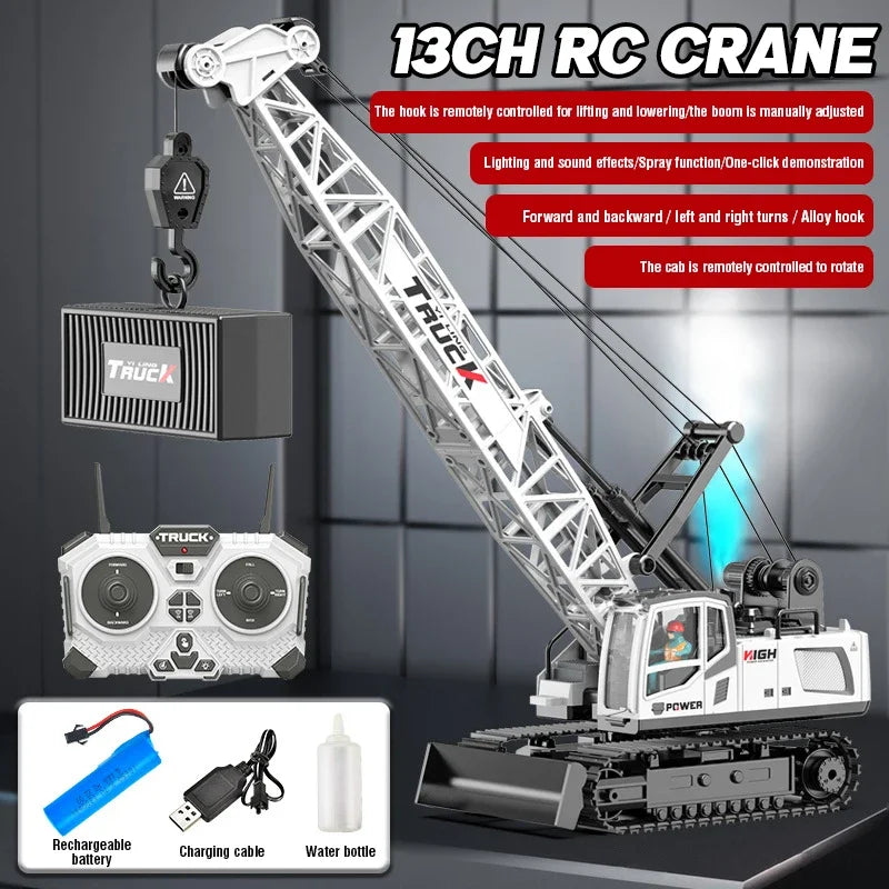 RC Crane Tractor 2.4G 15/13/11/9CH Children Electric Alloy Arm Remote Control Truck Engineering Vehicle Electric Spray Hook Toy