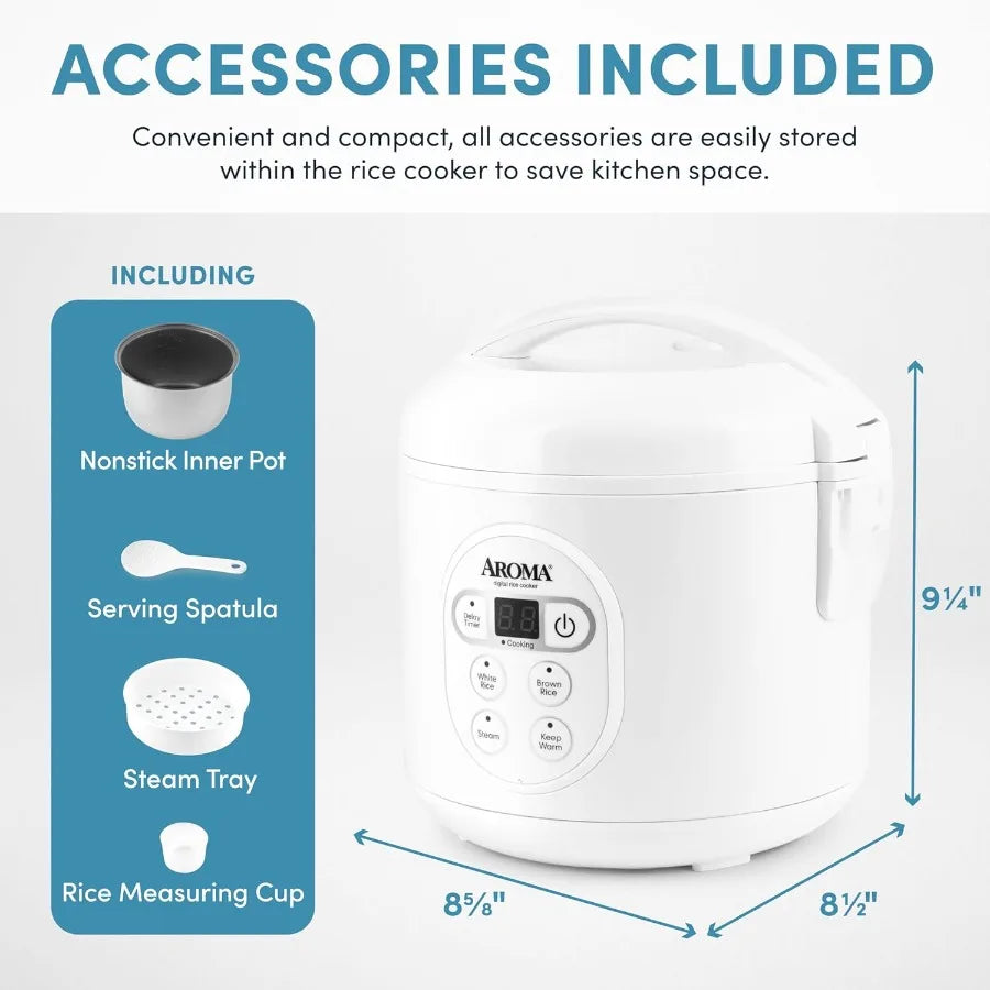 8-Cup Cooked / 4-Cup (Uncooked) Digital Rice Cooker and Food Steamer with Multiple Cooking Functions for Home Use Ideal for Hea