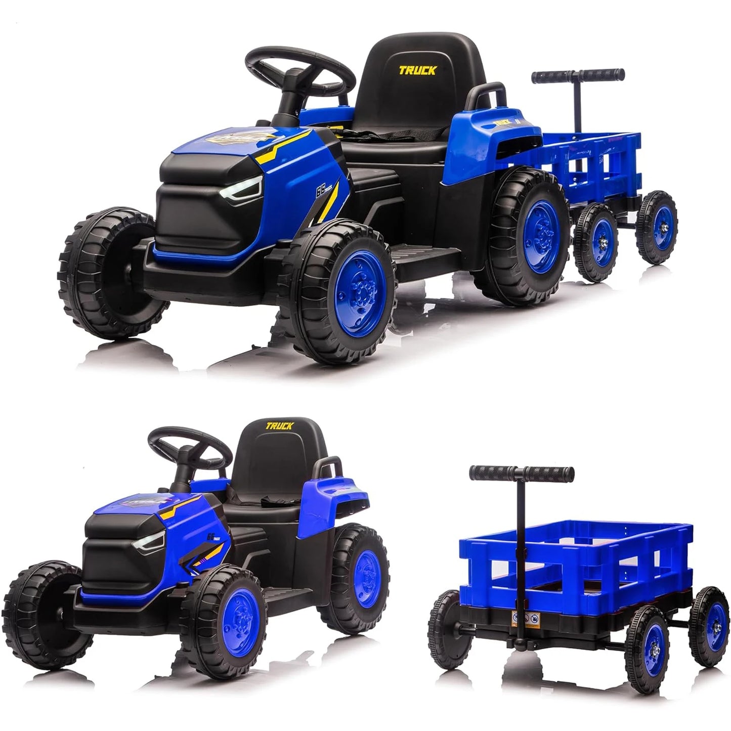 Toddlers Ride on Tractor with Detachable Garden Cart, 12V Electric Kids’ Vehicle with Trailer,Battery-Powered 8-Wheel,Ages 3–8Y