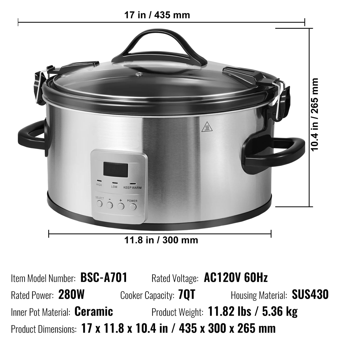 VEVOR Slow Cooker Digital Slow Cookers Locking Lid Ceramic Inner Pot for Home/Commercial Use