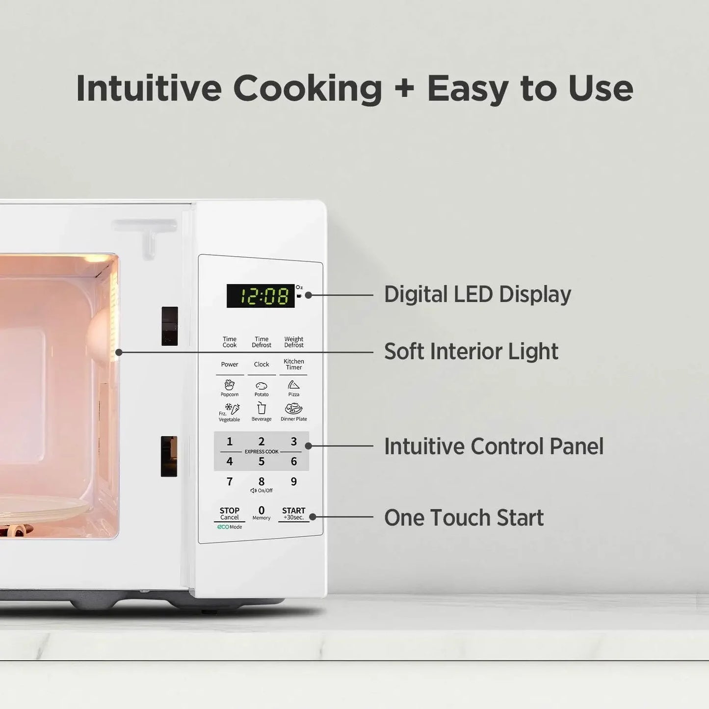 EM720CPL-PM Countertop Microwave Oven with Sound On/Off, ECO Mode and Easy One-Touch Buttons, 0.7 Cu Ft/700W, Pearl White