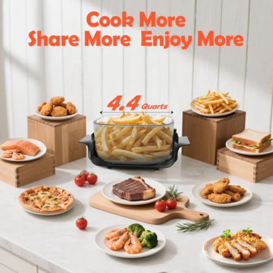 4.4QT Glass Air Fryer Non-Toxic with 4 Presets Manual Control 180-400 Precise Heat Smart Air Fryer Oven with Auto-Pause Resume