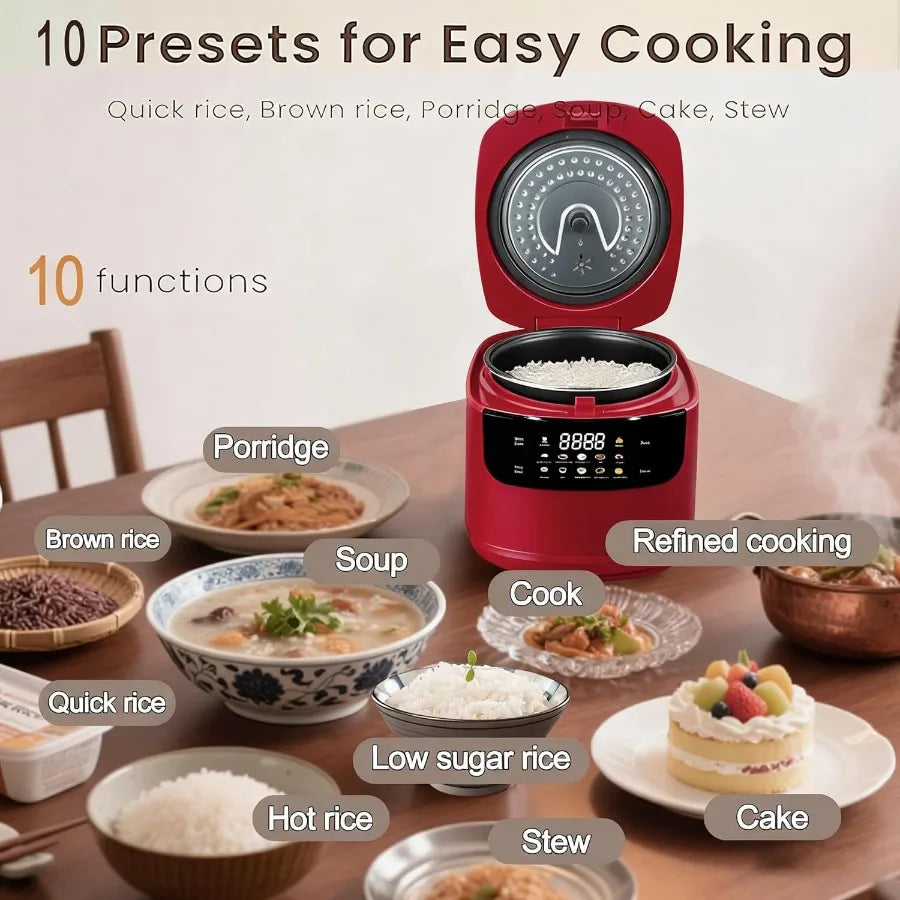 2L Mini Portable Rice Cooker for 5 Cups Cooked/3 Cups Uncooked 400W Non-Stick 24-Hour Timer Delay 10 Functions Fast Cooking Sta