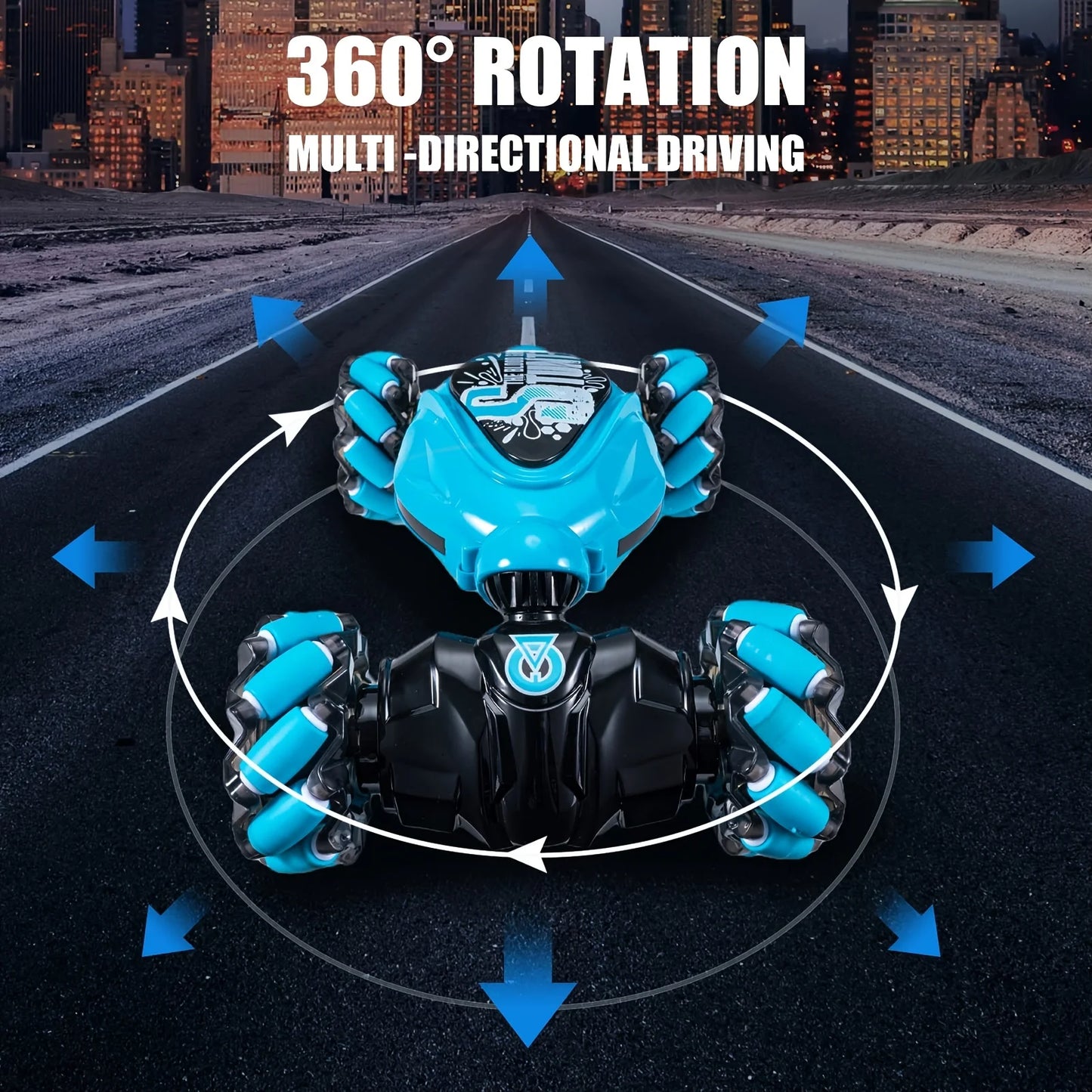 Remote Control Car - 2.4GHz 4WD Gesture Sensing RC Stunt Toy With Cool Music and Light, Double-Sided Rotating 360 Flips, Gifts f