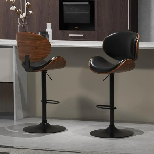 Modern Adjustable Height Swivel Bar Stools Set of 2 Bentwood Seat Comfortable Chairs for Kitchen Counter Home Bar Customized