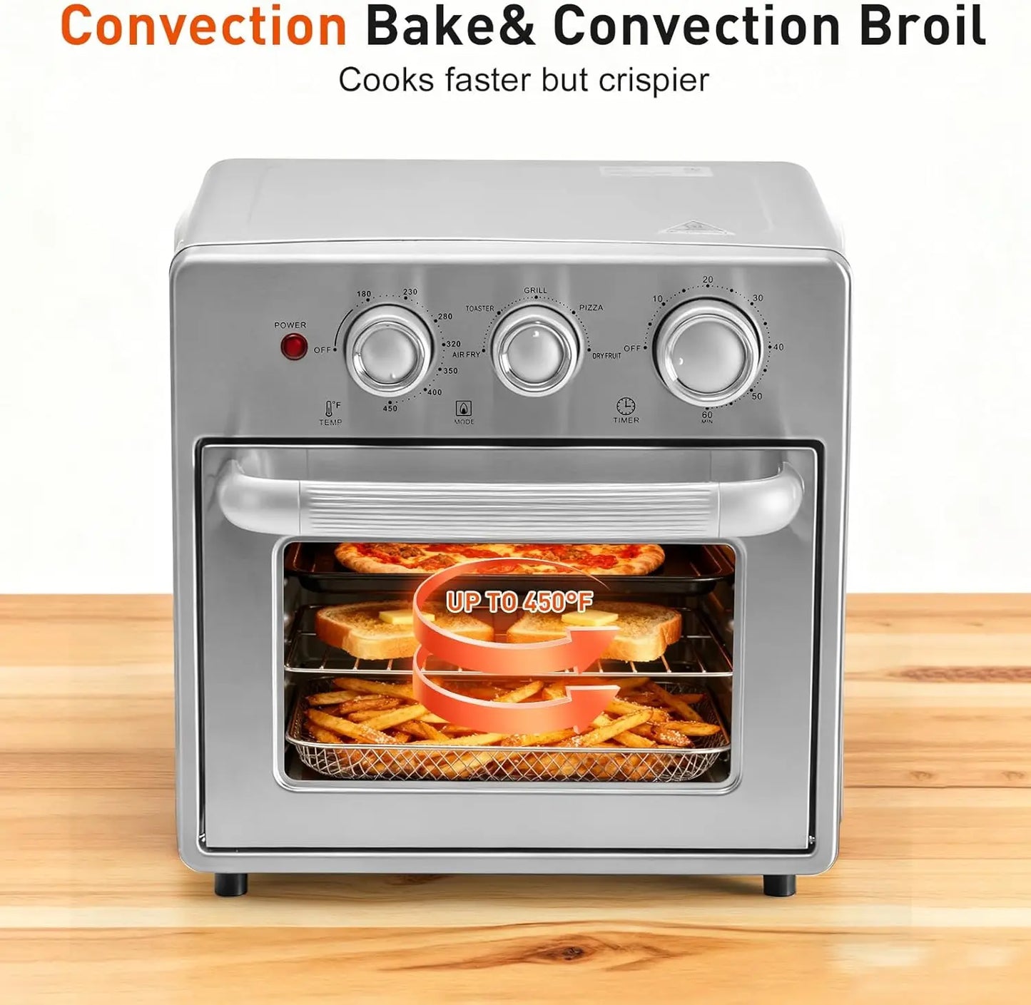 Air Fryer Toaster Oven Combo, 16.9QT Oven Countertop 5 Functions in 1