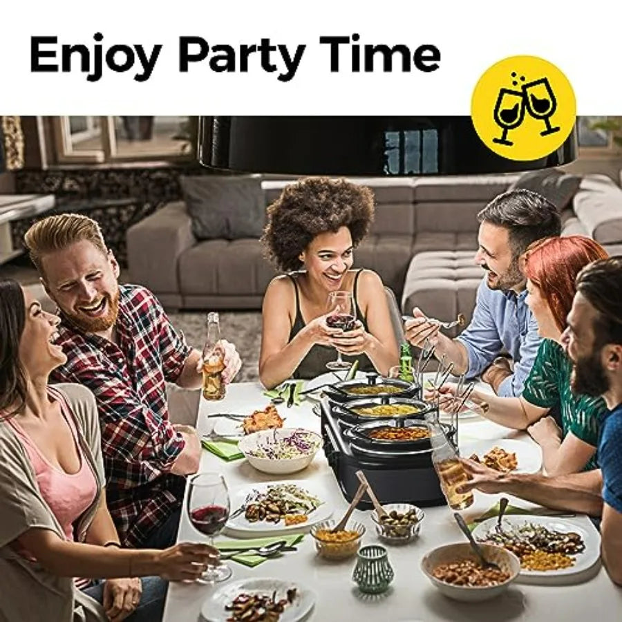 Triple Slow Cooker Buffet Server Warmer with 3 Removable Ceramic Pots 3 Adjustable Temp Settings 3 Metal Lid Rests Stainless St