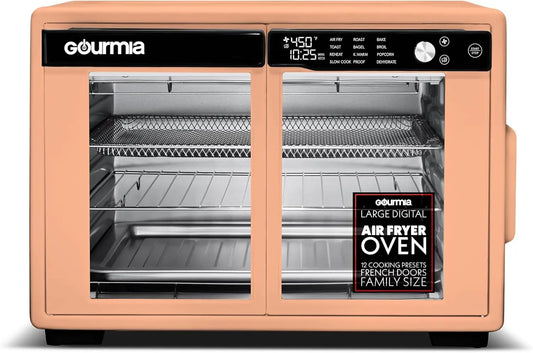 Large Capacity French Door Air Fryer Oven with 12 Presets, Digital Display, Fits 13-inch Pizza, Dishwasher-Safe