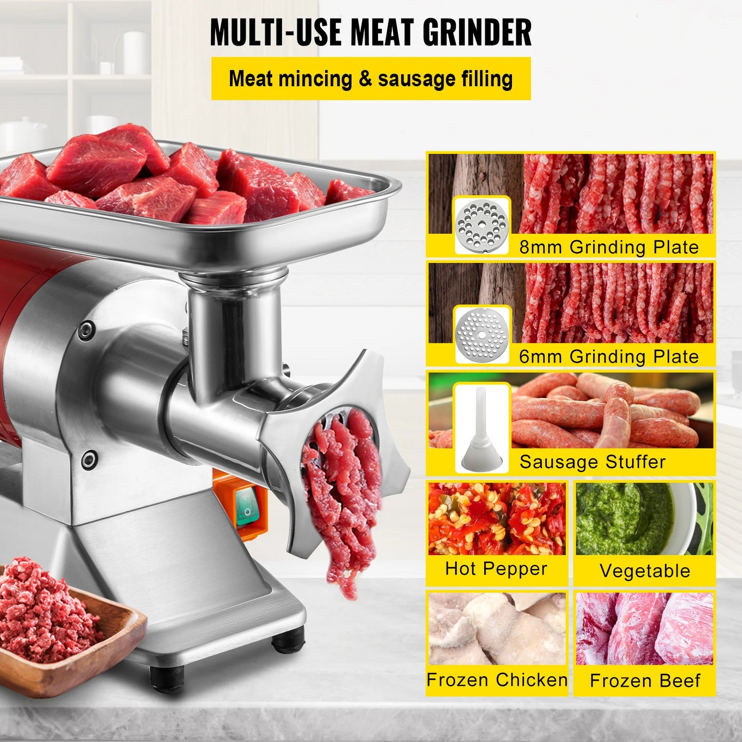 SucceBuy Electric Meat Grinder 250Kg/H 300Kg/H W/ Drawers Max Powerful Chopper Shredder Commercial Home Appliance Food Processor