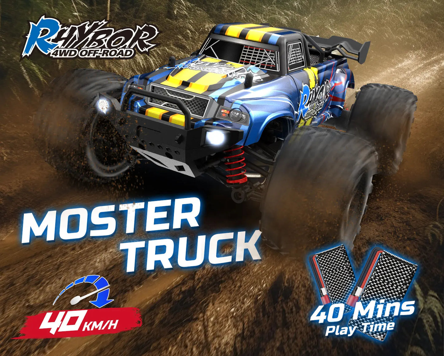 RC Cars for Adults Fast 40+KM 1:16 Waterproof Off-Road RC Truck 4WD All Terrain High-Speed Remote Control Car Toy Gifts for Kids