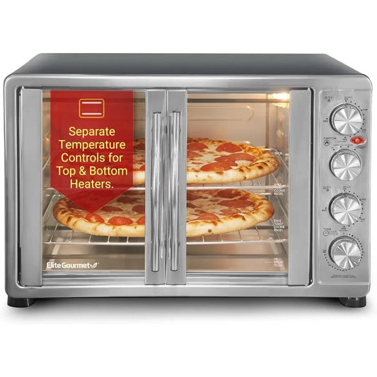 ETO-4510M French Door 47.5Qt 18-Slice Convection Oven 4-Control Knobs Bake Broil Toast Rotisserie Keep Warm Includes 2 x 12 Piz