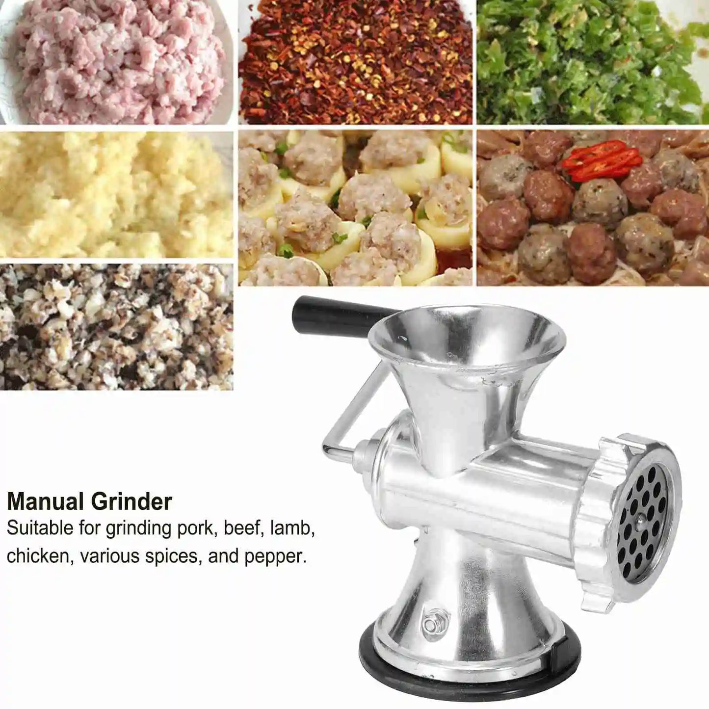 Manual Meat Grinder Silver Aluminum Alloy Powerful Home Sausage Kitchen Appliances Vegetable Chopper Pepper Supplies Mincer  ﻿