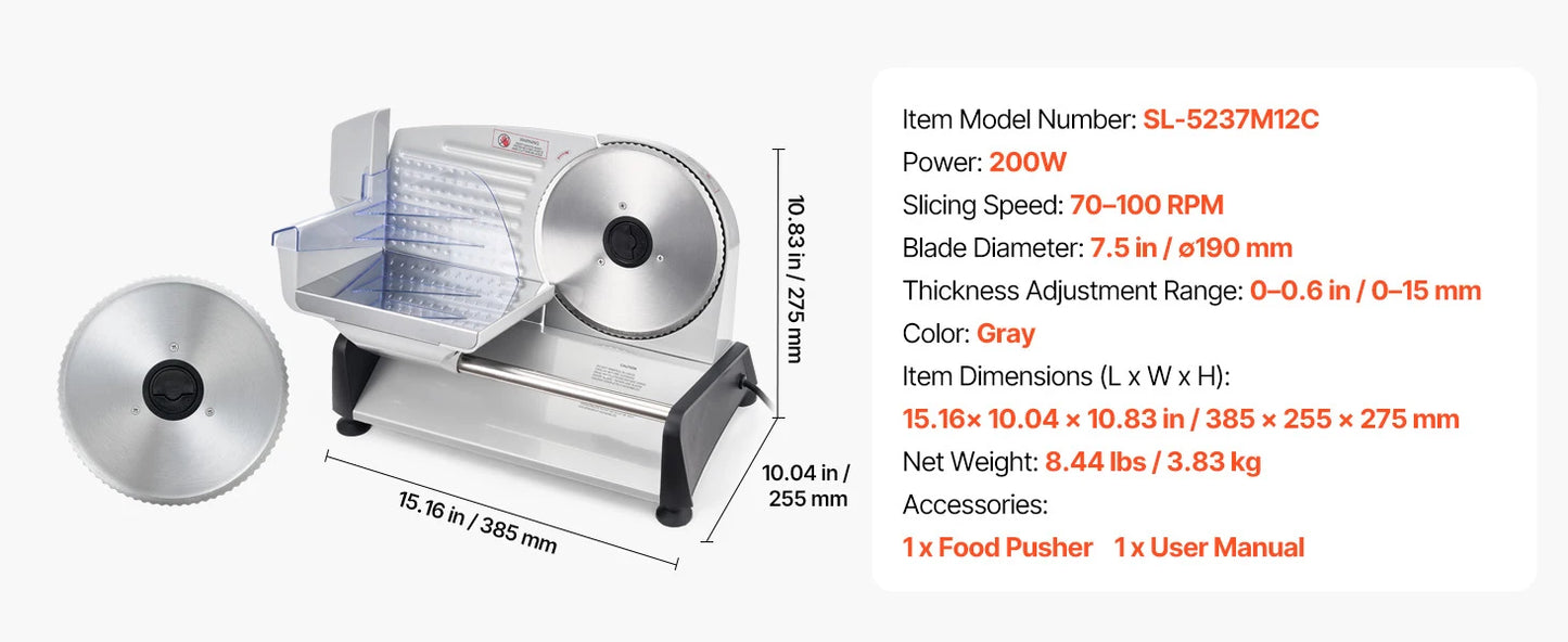 SucceBuy 6.7-10 inch Meat Slicer Electric Deli Slicer Machine with two SUS420 Blades Home Food-Slicer for Meat, Ham, Baguett