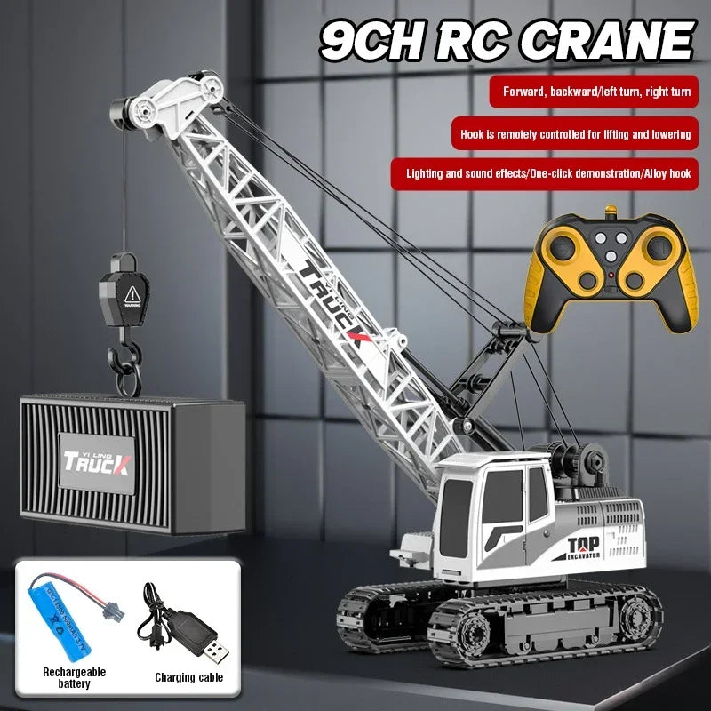 RC Crane Tractor 2.4G 15/13/11/9CH Children Electric Alloy Arm Remote Control Truck Engineering Vehicle Electric Spray Hook Toy
