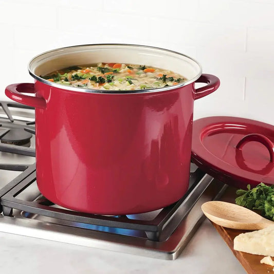 Create Delicious Stock Pot Stockpot with Lid 12 Quart, Red