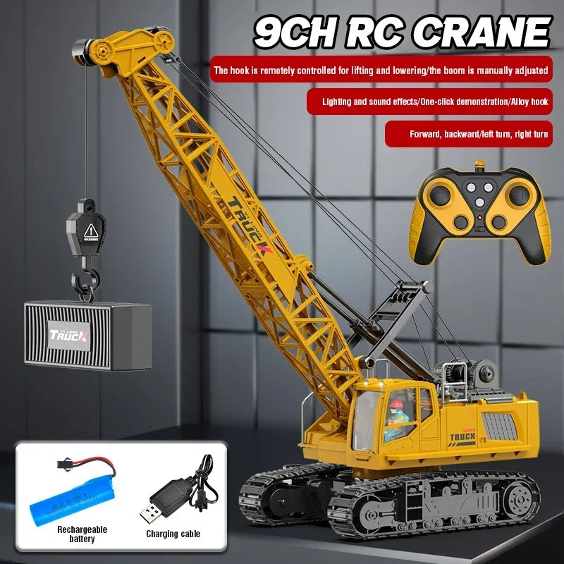 RC Crane Tractor 2.4G 15/13/11/9CH Children Electric Alloy Arm Remote Control Truck Engineering Vehicle Electric Spray Hook Toy