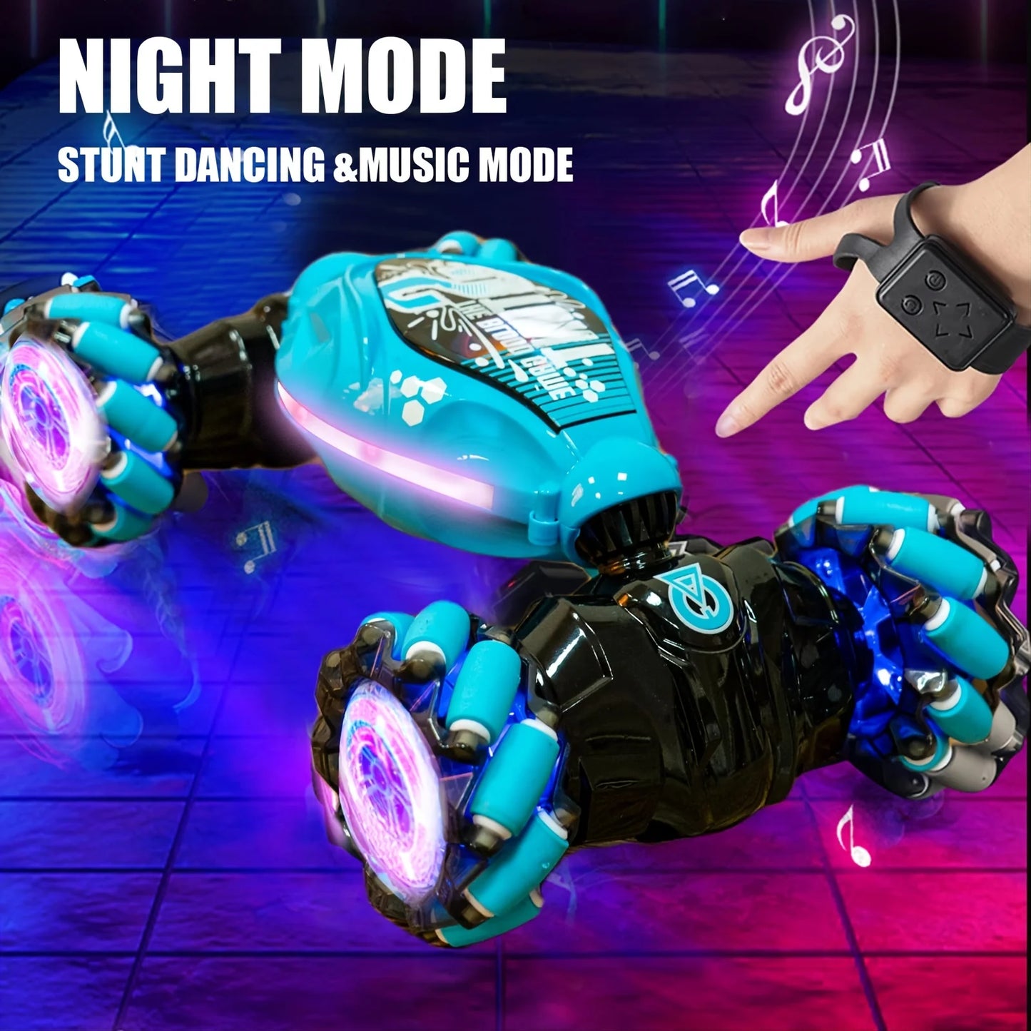 Remote Control Car - 2.4GHz 4WD Gesture Sensing RC Stunt Toy With Cool Music and Light, Double-Sided Rotating 360 Flips, Gifts f