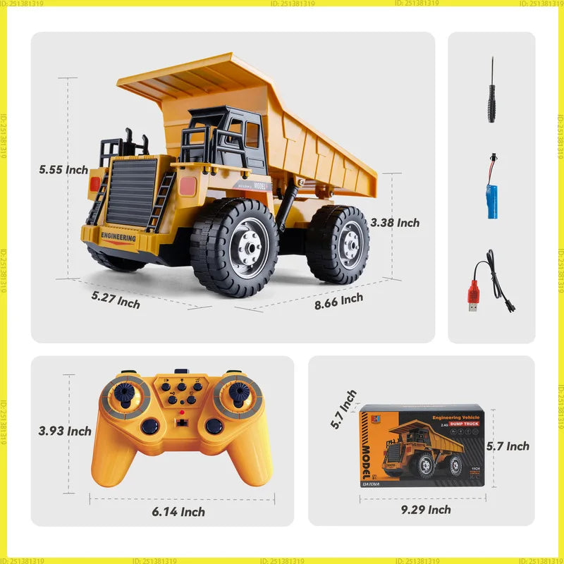 2026 New 4WD Remote Control RC Alloy Dump Truck Car Engineering Vehicle Radio Control Remote Control Car Toys Children's Gifts