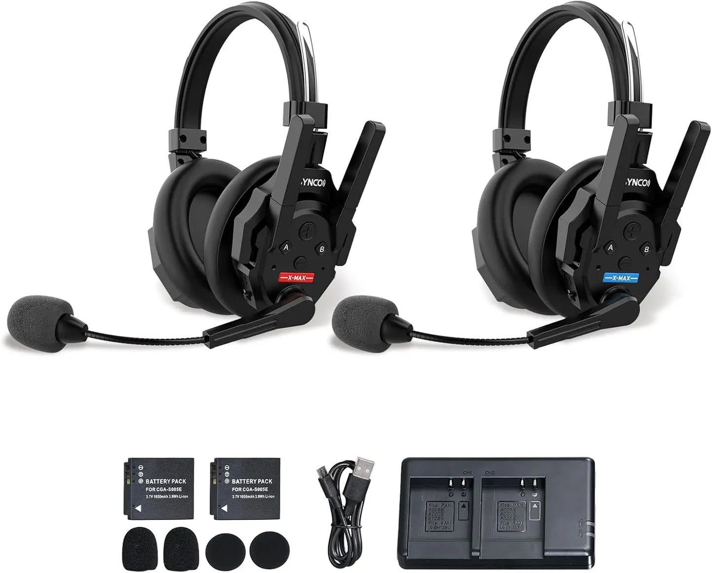 SYNCO XTALK XMAX2 Wireless Intercom Headset System 2 Person Dual Ear Communication Headsets 500m/1640ft with Noise Reduction