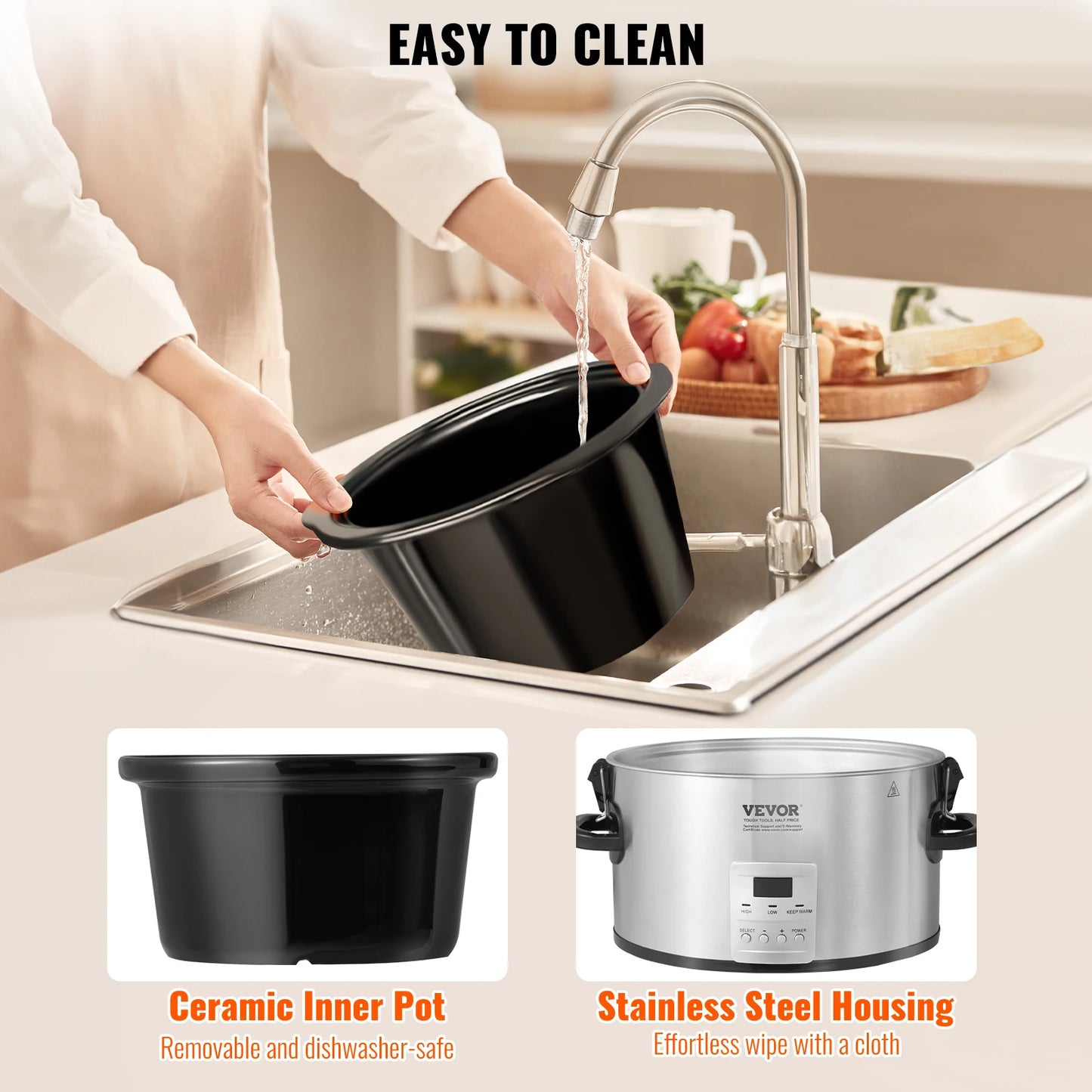 VEVOR Slow Cooker Digital Slow Cookers Locking Lid Ceramic Inner Pot for Home/Commercial Use