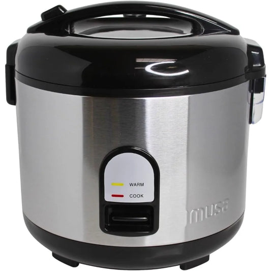10 Cup Deluxe Stainless Steel Electric Rice Cooker with Steam Tray for Home Kitchen Cooking and Meal Preparation Multi-function